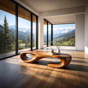 Organic Solid Wood Bench with Sculptural Double Loop Base for Modern Interiors