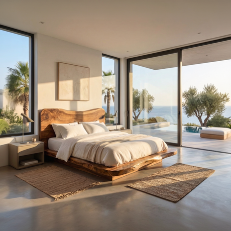 Sculptural Solid Wood Bed Frame with Organic Headboard for Modern Bedroom