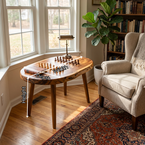Handcrafted Solid Wood Chess Coffee Table with Freeform Top and Tapered Legs