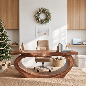 Sculptural Solid Wood Executive Desk with Flowing Oval Loop Base