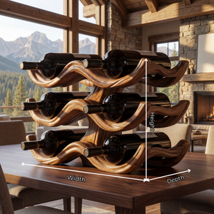 Sculptural Solid Wood Wine Rack Wave Form Bottle Holder Multi Layer Countertop Display