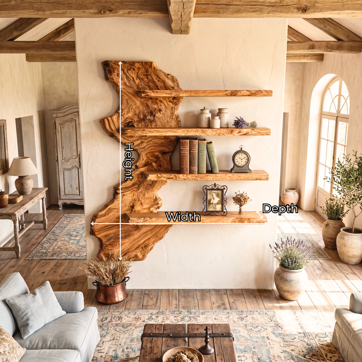 Modern Live Edge Wooden Wall Shelf Handmade Floating Solid Wood Rustic Display Shelving