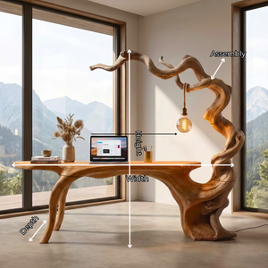 Twisted Branch Solid Wood Desk With Hanging Lamp Organic Modern Sculptural Workspace