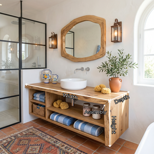 Solid Wood Bathroom Vanity with Open Storage and Vessel Sink