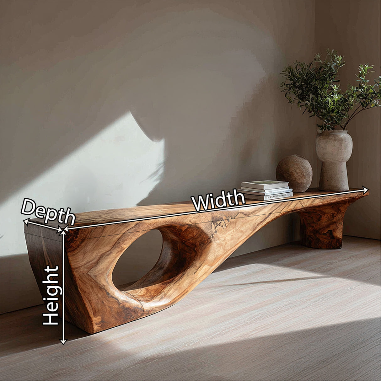 Organic Solid Wood Statement Bench for Modern Entryway & Living Room