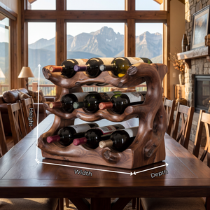 Rustic Solid Wood Wine Rack Natural Edge Bottle Holder Multi Tier Dining Table Display