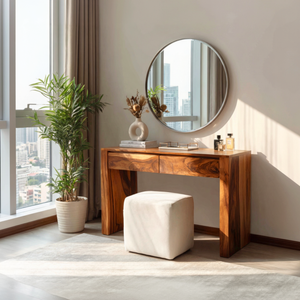 Solid Wood Vanity Table with Dual Drawers for Modern Bedroom