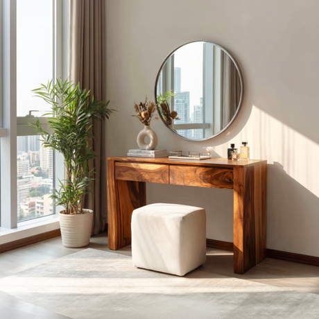 Solid Wood Vanity Table with Dual Drawers for Modern Bedroom