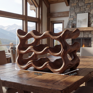 Modern Sculptural Solid Wood Wine Rack Wave Carved Multi Level Bottle Holder for Countertop