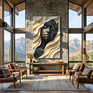 Handcrafted Solid Wood Wall Art with Abstract Female Portrait Relief