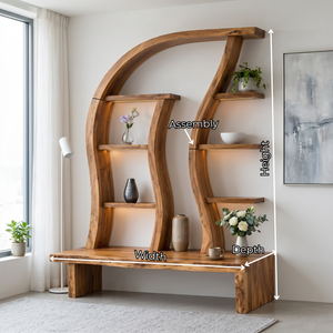 Organic Solid Wood Display Shelf with Curved Frame and Console Base