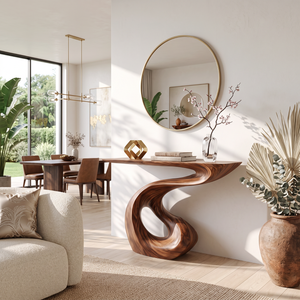 Organic Solid Wood Console Table with Sculptural S-Curve Base