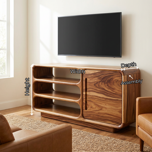 Solid Wood Rounded Sideboard with Open Shelves for Living Room