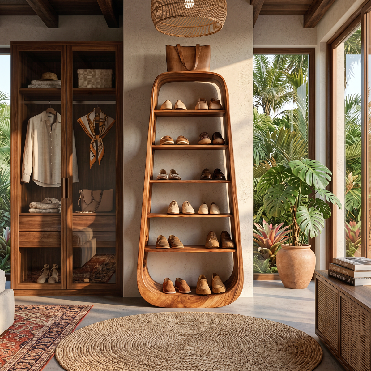 Shoe Cabinet Solid Wood Tall Open Shoe Storage Rack for Entryway Bedroom and Closet