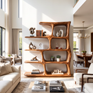Freeform Solid Wood Bookcase with Rounded Open Shelves and Sculptural Frame