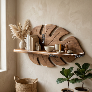Hand Sculpted Solid Wood Tropical Leaf Wall Shelf with Display Ledge