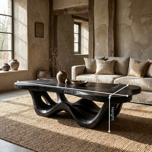 Handcrafted Solid Wood Coffee Table with Waveform Open Base