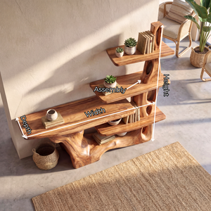 Sculptural Solid Wood Console Table with Tiered Shelving Organic Entryway Table