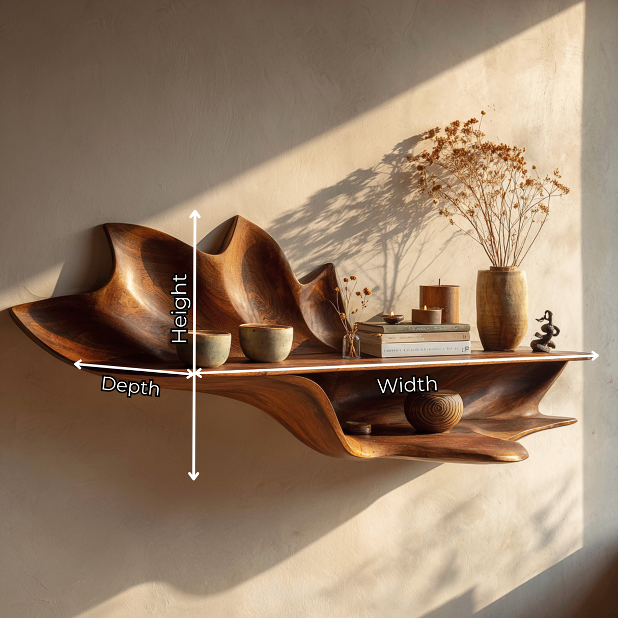 Handcrafted Solid Wood Petal Wall Shelf with Lower Display Ledge
