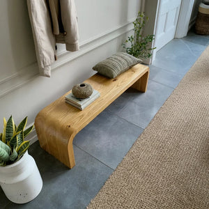 Curved Solid Wood Bench with Waterfall Ends for Modern Entryway