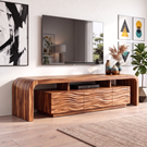 TV Stand with Waterfall Edge Frame and Sculpted Ripple Cabinet Doors