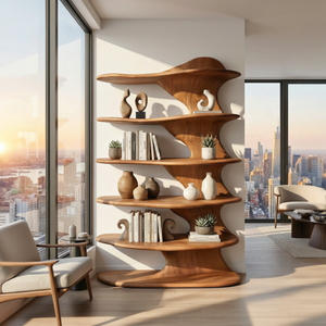 Organic Curved Solid Wood Bookshelf for Minimalist Interiors