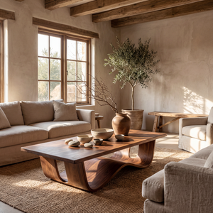 Sculptural Solid Wood Coffee Table with Curved Waterfall Base