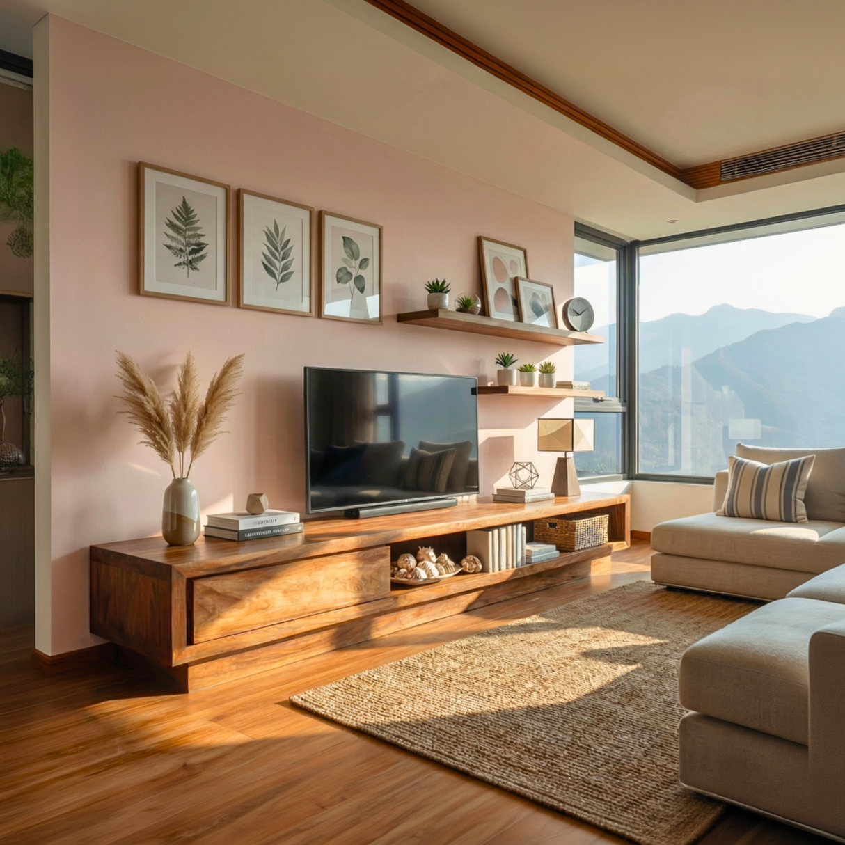 Solid Wood TV Cabinet with Open Shelf Storage for Modern Living Rooms