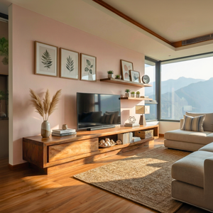 Solid Wood TV Cabinet with Open Shelf Storage for Modern Living Rooms