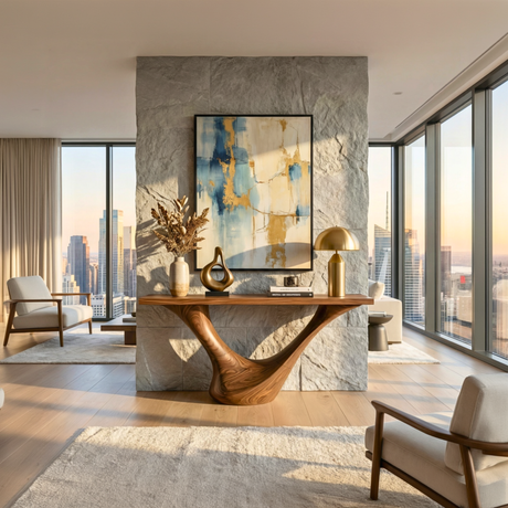 Handcrafted Solid Wood Sculptural Console Table with Organic Flow Base for Modern Interiors