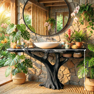 Handcrafted Solid Wood Bathroom Vanity with Tree Root Base and Side Shelf