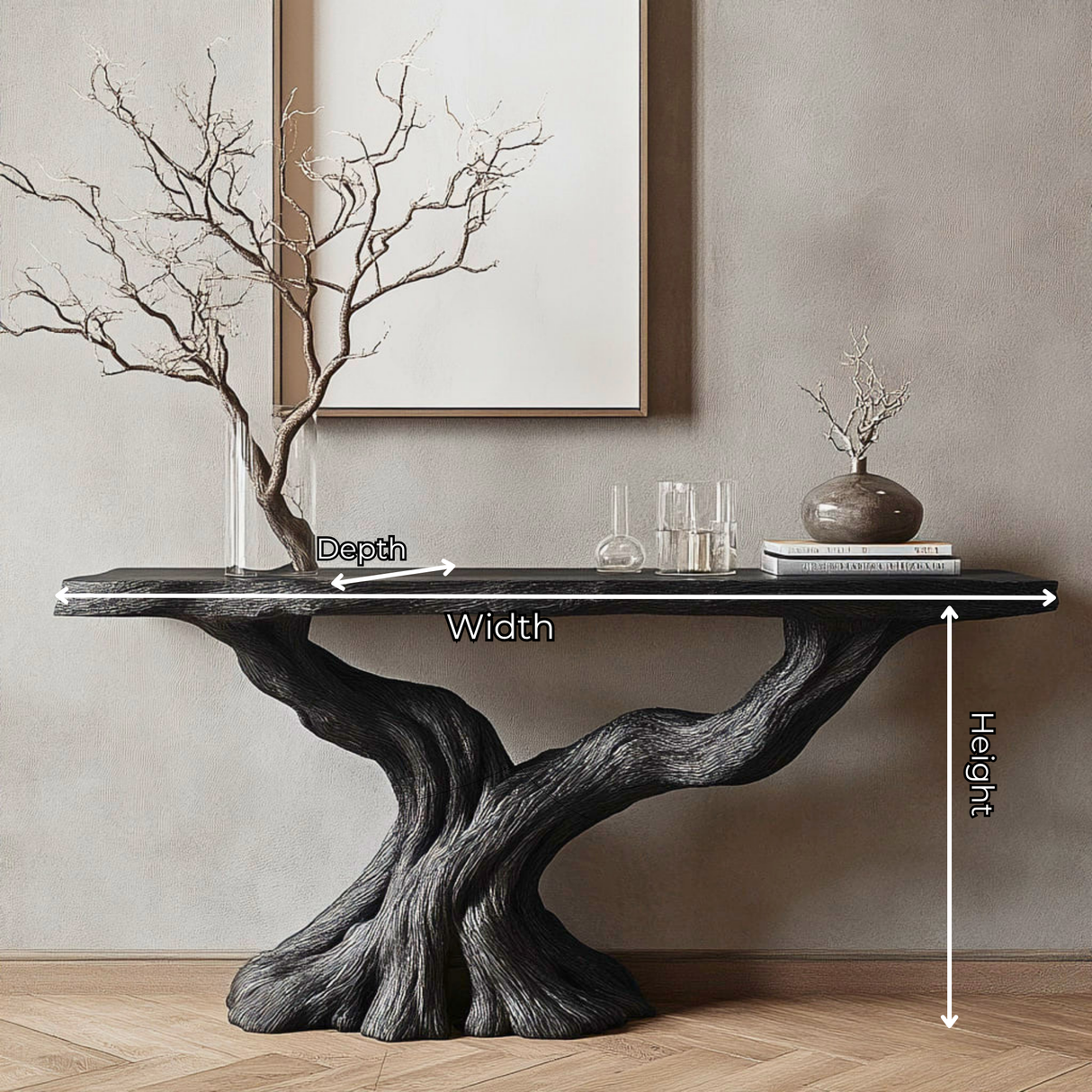 Sculptural Wood Console Table with Tree Form Base