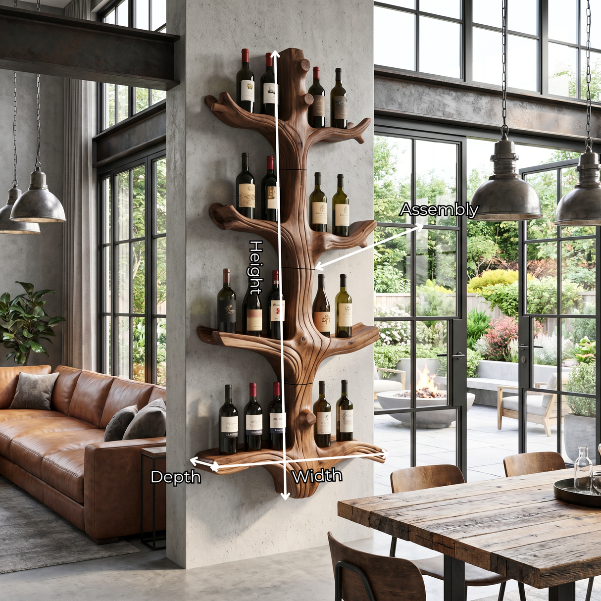 Organic Tree Wine Rack Handmade Solid Wood Wall Mounted Wine Bottle Holder