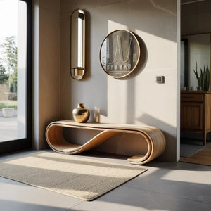 Solid Wood Loop Bench with Wave Curve for Organic Modern Hallway