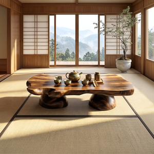 Solid Wood Organic Coffee Table for Japandi and Tea Room Interiors