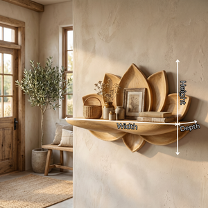 Natural Solid Wood Lotus Flower Wall Shelf with Sculpted Petal Back