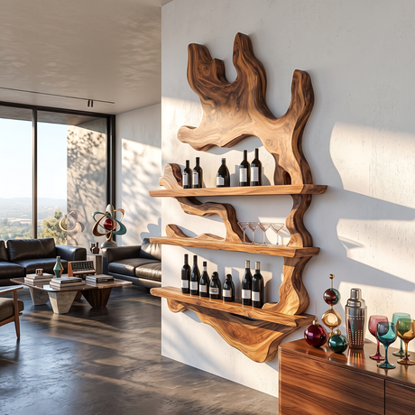Tree Canopy Solid Wood Wall Wine Rack with Three Wine Display Shelves