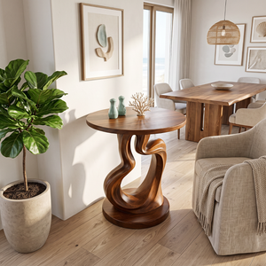 Organic Solid Wood Side Table with Sculptural Loop Base