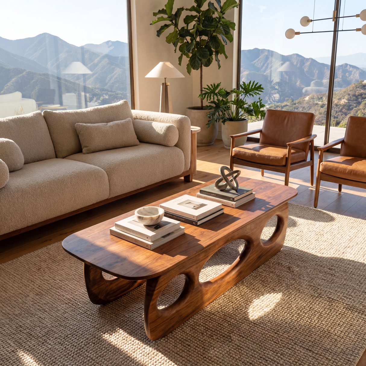 Sculptural Wood Coffee Table with Organic Cutout Base