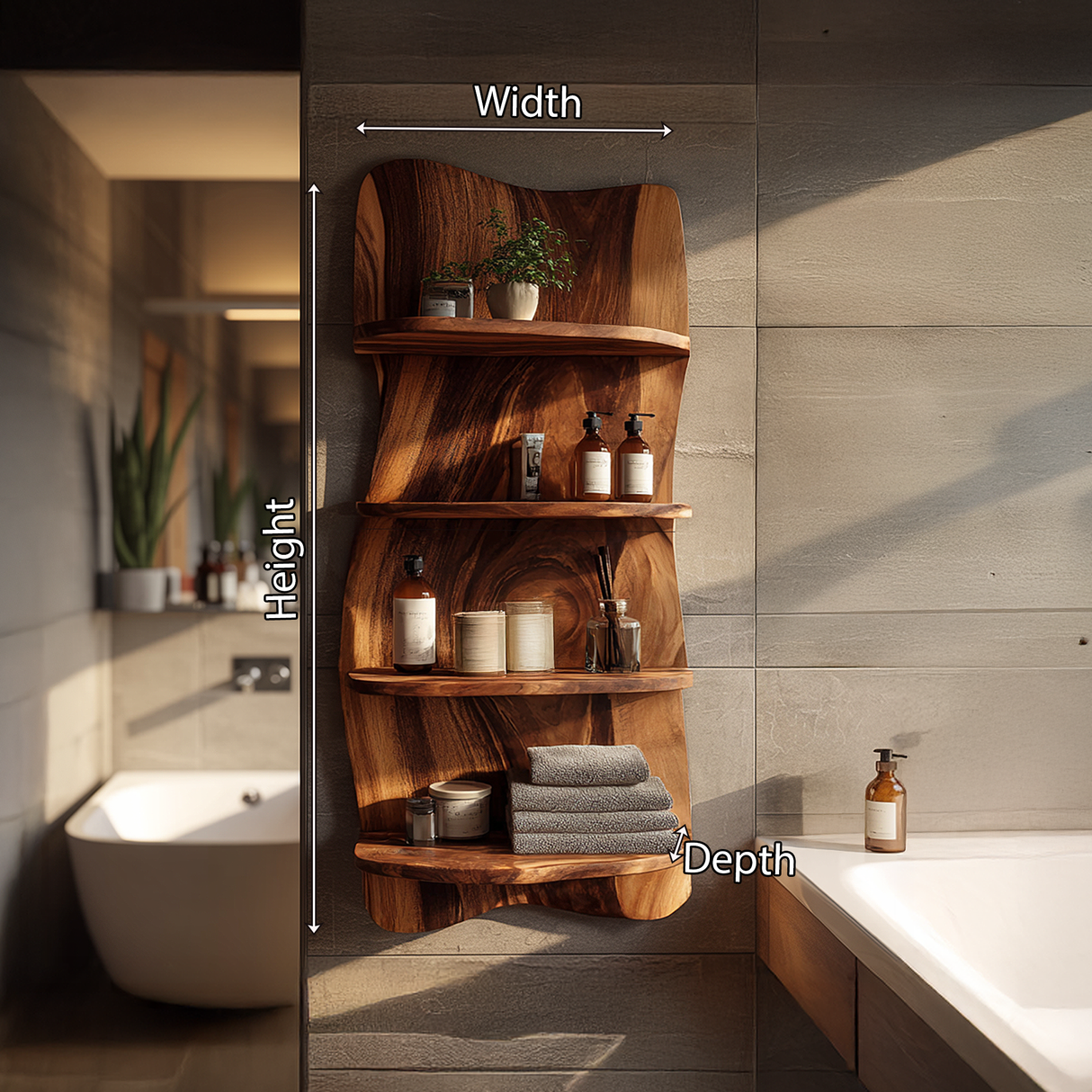 Live Edge Solid Wood Bathroom Wall Shelf