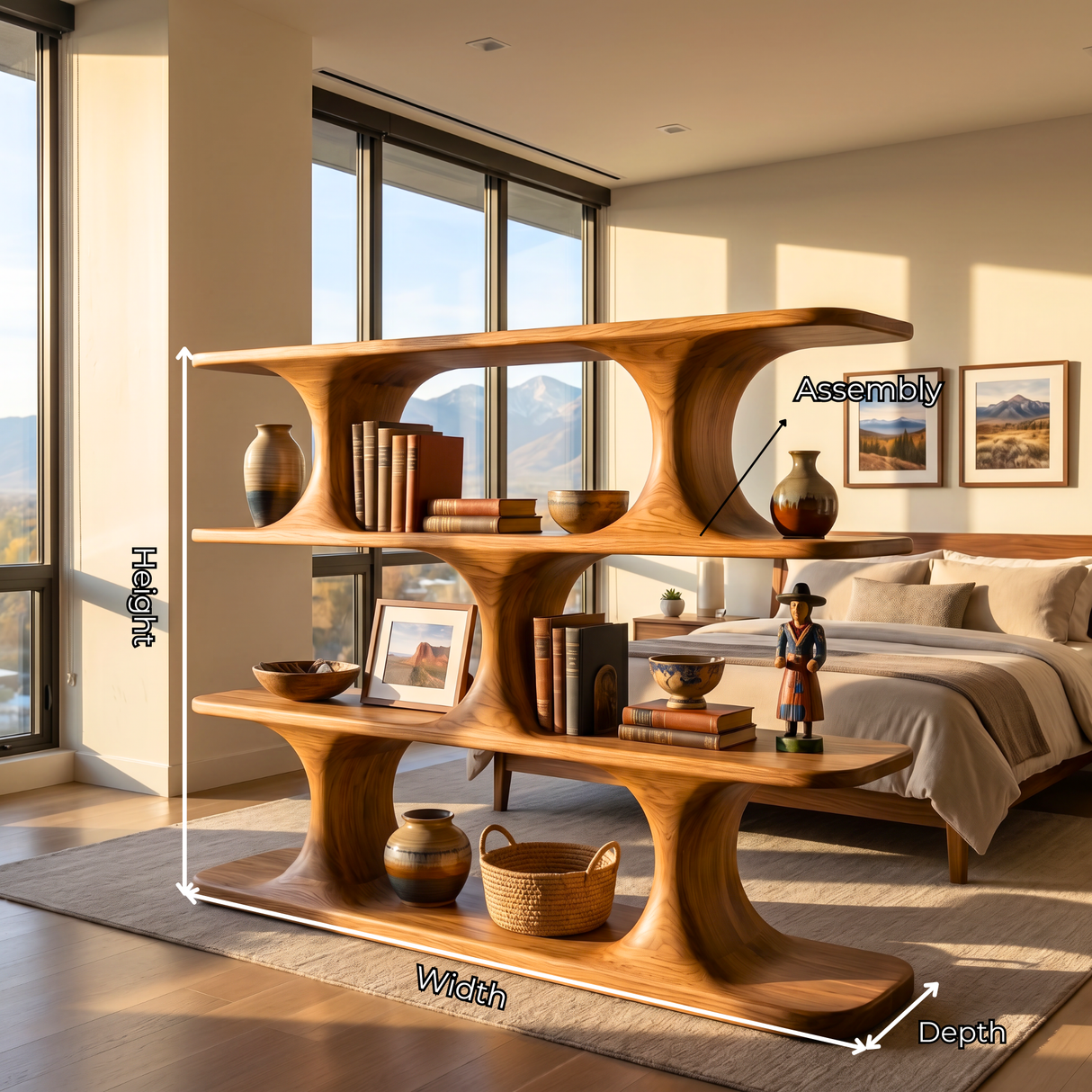 Sculpted Wooden Bookshelf Handmade Organic Shelving Unit