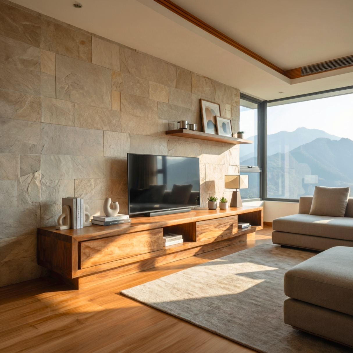 Solid Wood TV Cabinet for Modern Living Room Entertainment Spaces