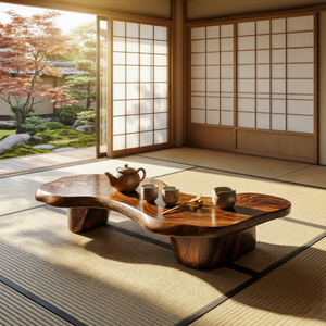 Solid Wood Organic Tea Table for Japandi Zen Living Spaces