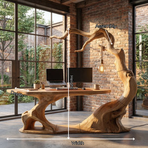 Office Desk Solid Wood with Organic Curved Design for Home Office