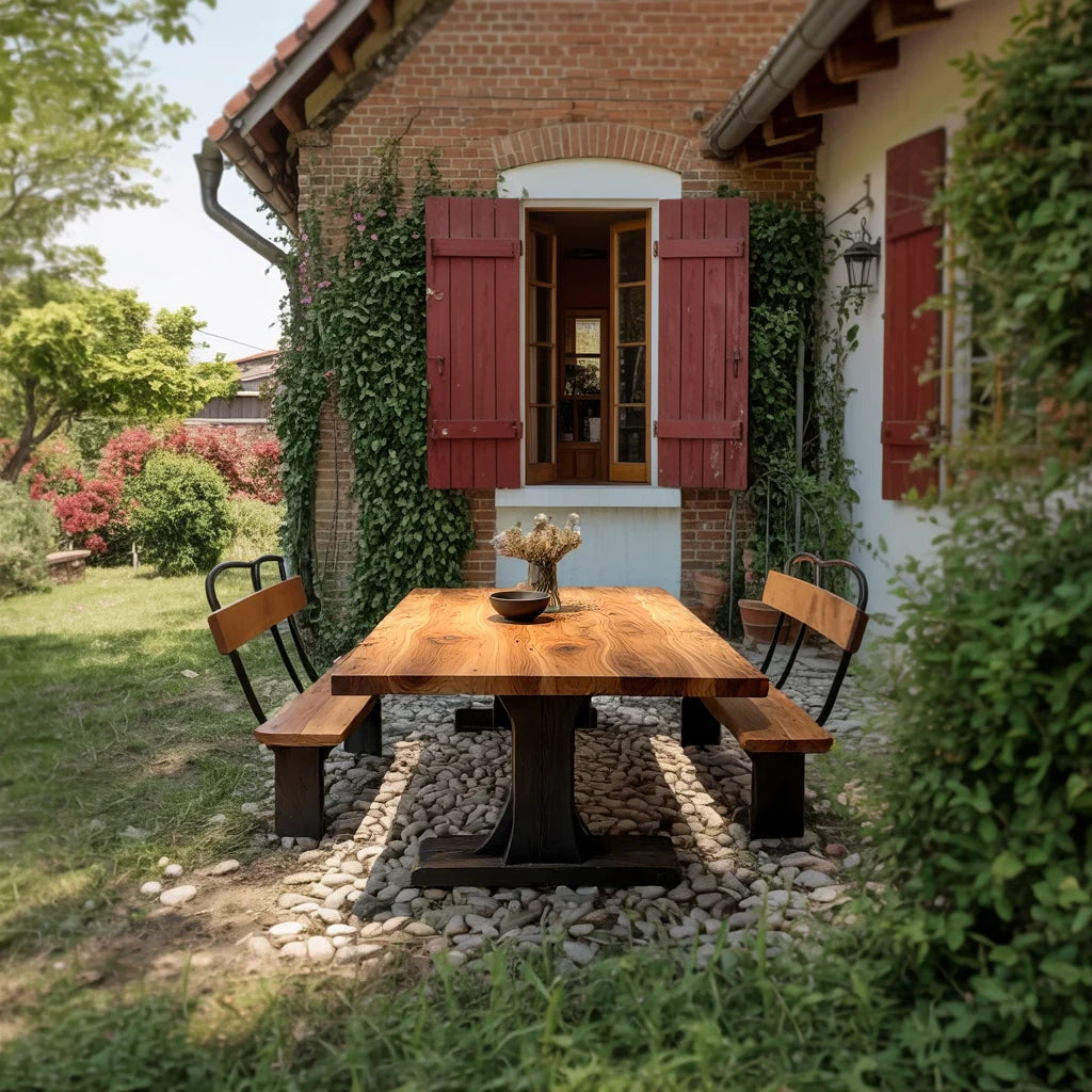 Live Edge Solid Wood Dining Table with Monolithic Pedestal for Modern Home