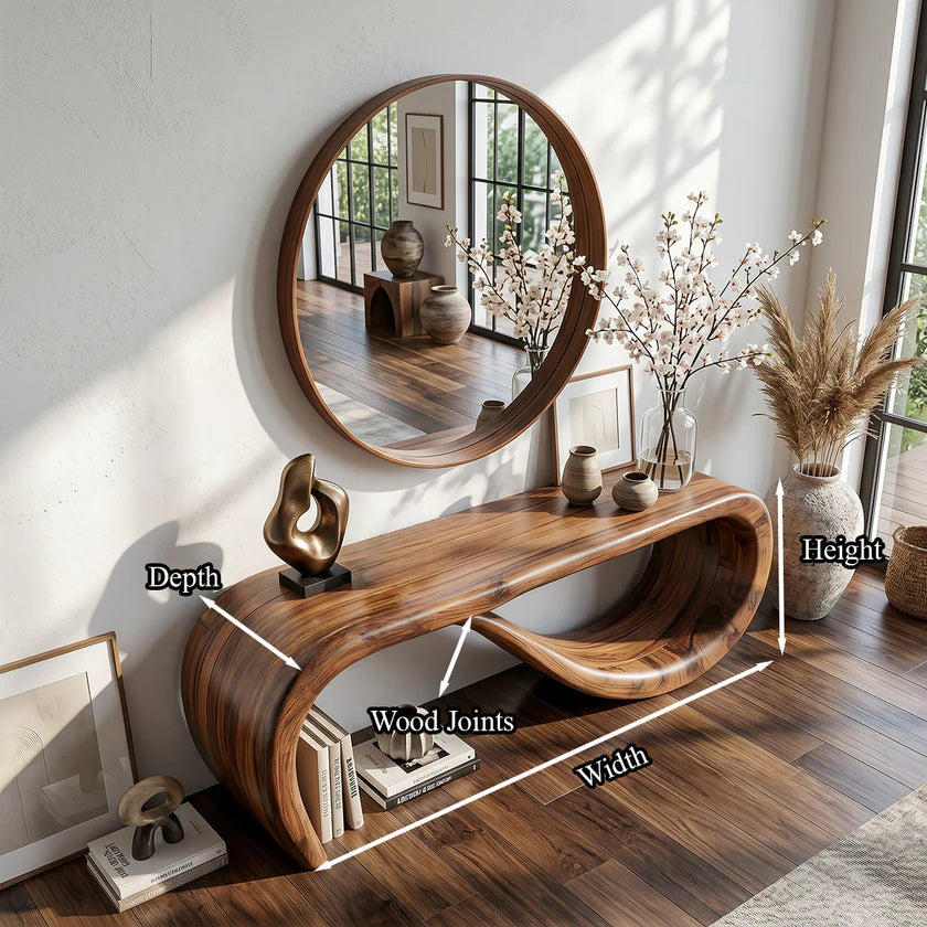 Organic Loop Solid Wood Console Table with Sculptural Curved Base