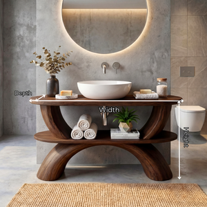 Handcrafted Solid Wood Bathroom Vanity Organic Modern Rustic Wood Vanity with Open Shelf