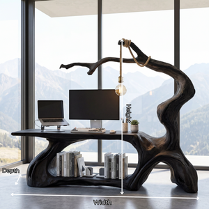 Solid Wood Desk with Hanging Light Tree Inspired Reading Table Organic