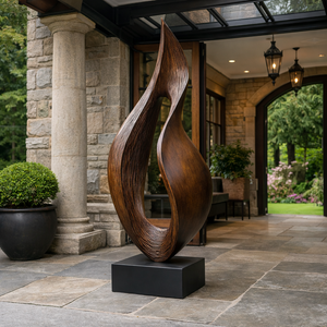 Hand-Carved Solid Wood Flame-Form Sculpture for Luxury Retreat Spaces