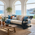 Handcrafted Solid Wood Sofa Frame with Sculptural Arms for Living Room